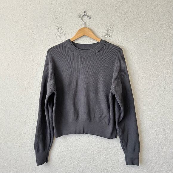 LULULEMON Waist Length Crew Neck Sweater Graphite Ribbed Knit Cozy - Picture 1 of 8